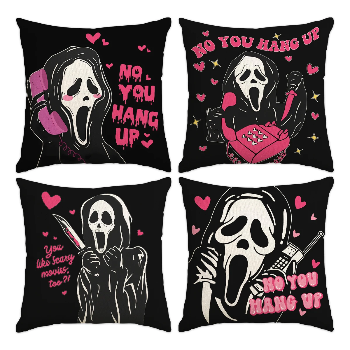 1pc/4pcs Halloween Pillow Cover, Horror Phone Funny Ghost Skull Pillow Cover, Living Room Decoration Sofa Cushion Cover