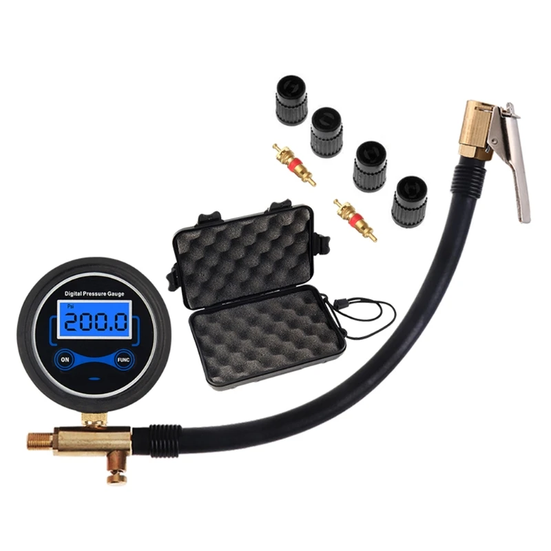 Car Truck Air Tire Inflator Digital Pressure Gauge with Air Chuck & Hose Drop Ship