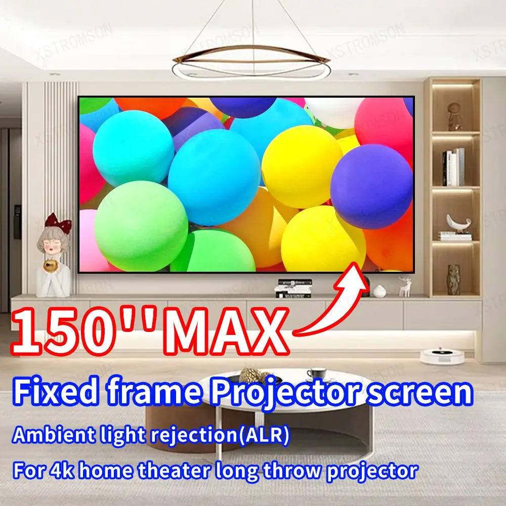 

72-150 Inch Black Crystal Projection Screen ALR Anti Light Fixed Frame Projector Screen For Long Trow Projector 4K Home Theatre