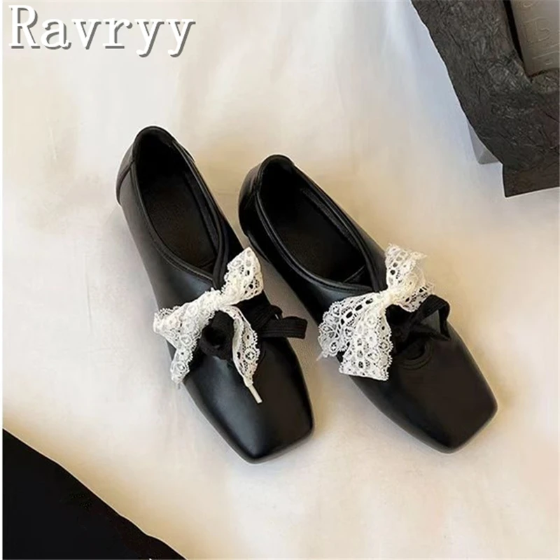 

Женские туфли на толстом каблуке с кружевом и узлом-бабочкой, туфли-лодочки на толстом каблуке с квадратным носком, милые повседневные модельные туфли в сказочном стиле для девочек
