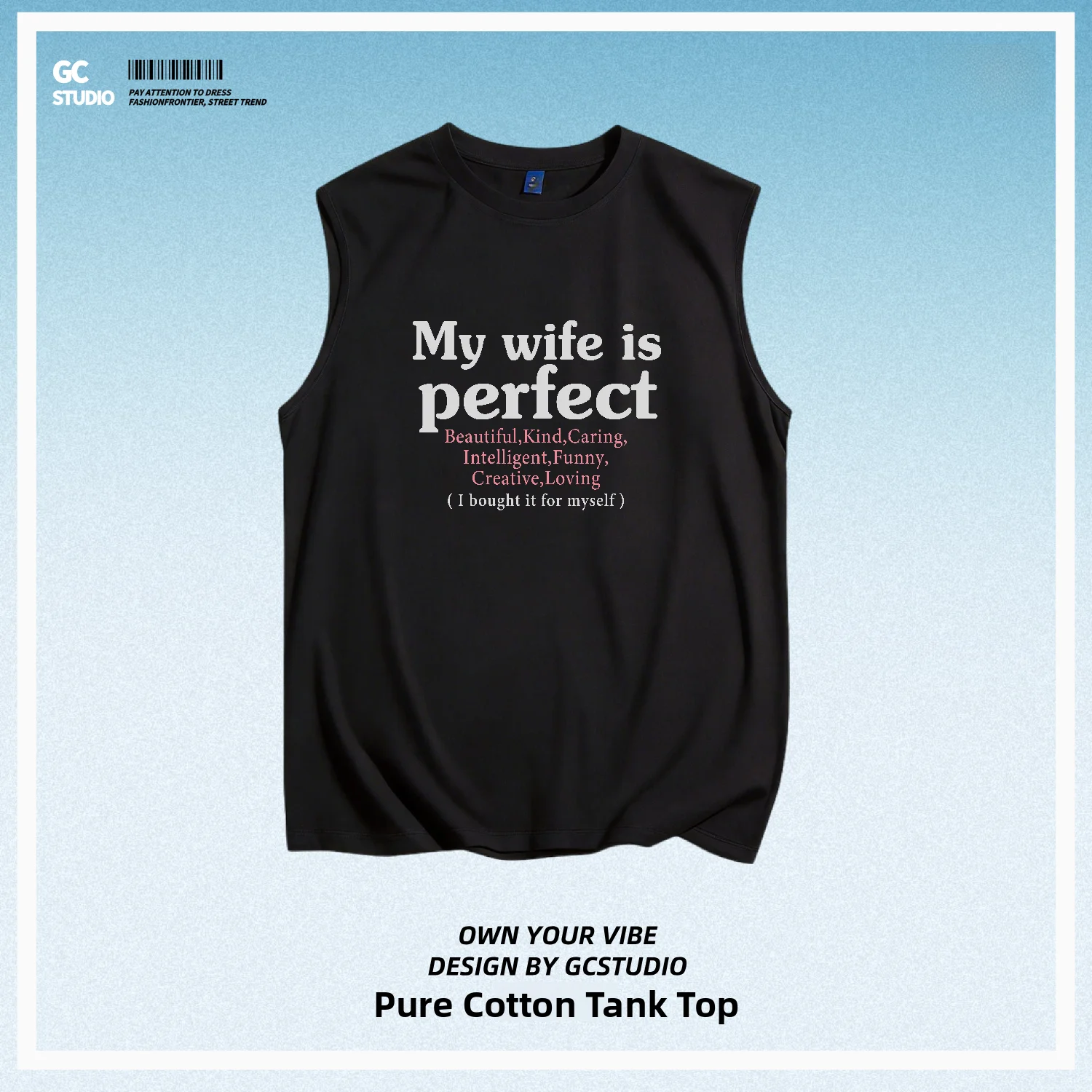 New My Wife Is Perfect Summer Ins Style Loose Fit Pure Cotton Vest Unisex Couple Matching Breathable Sporty round Neck Top