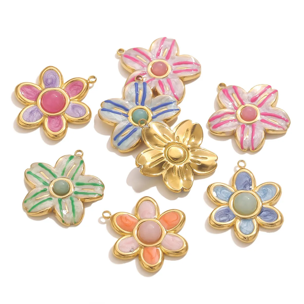 2 stücke Edelstahl Charms Emaille Blume Frische Liebe Schmuck Zubehör DIY Frau Halskette Armband Handgemachte Material Großhandel