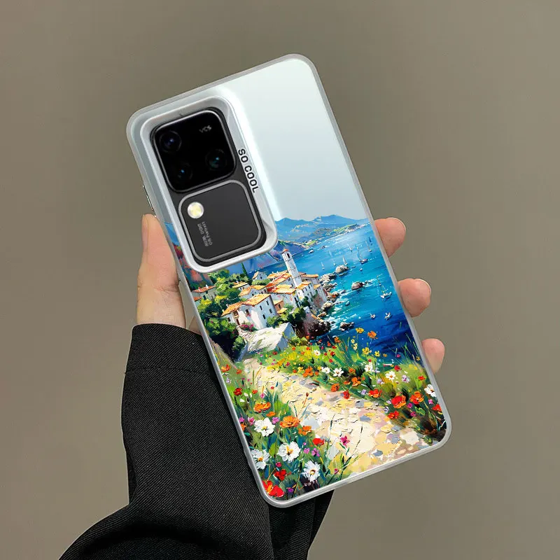 

Countryside Landscape Painting Laser Phone Case For Samsung S25 S22 Ultra Plus S24 S23 Ultra Plus FE S21 FE Shockproof Covers