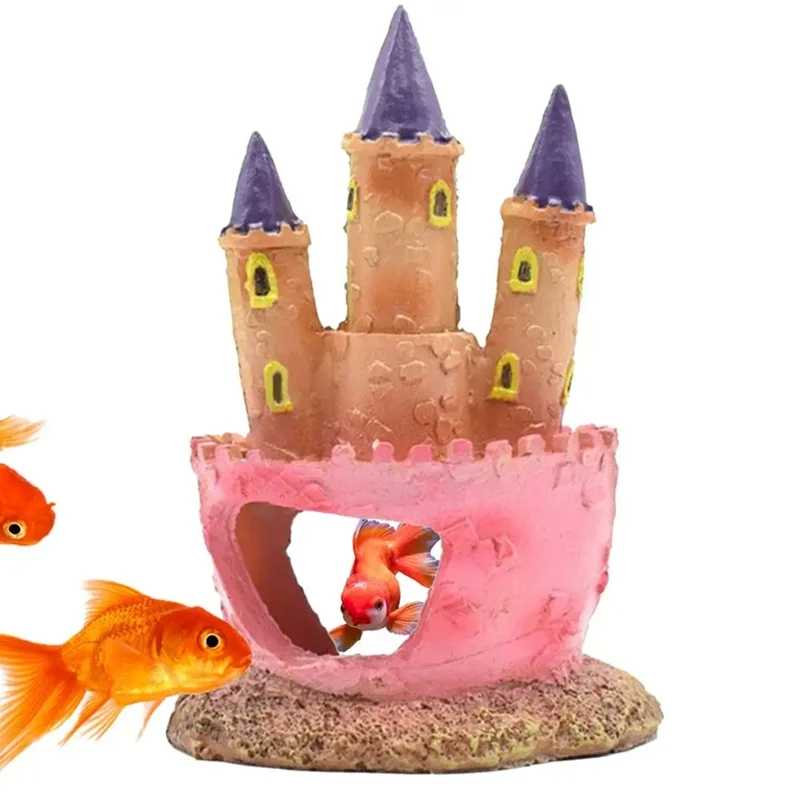 Resin Castle Decoration Colorful Fish Decorations For Tank Funny Fish Shrimp Caves House Hideouts House Plants Supplies