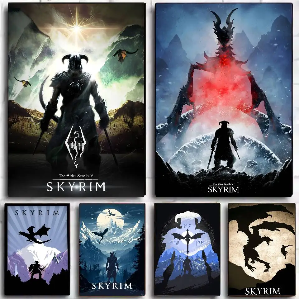 Vediogame T-The Elder S-Scrolls V Skyrim ملصق ذاتي اللصق فني ورق مقاوم للماء ملصق مقهى بار غرفة النوم جدار ديكور