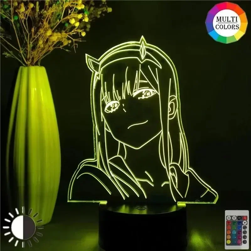 Zero Two Anime Night Light Action Figure 3D LED Color Changing Toys Darling in The Franxx Model Acrylic Desk Lamp Christmas Gift