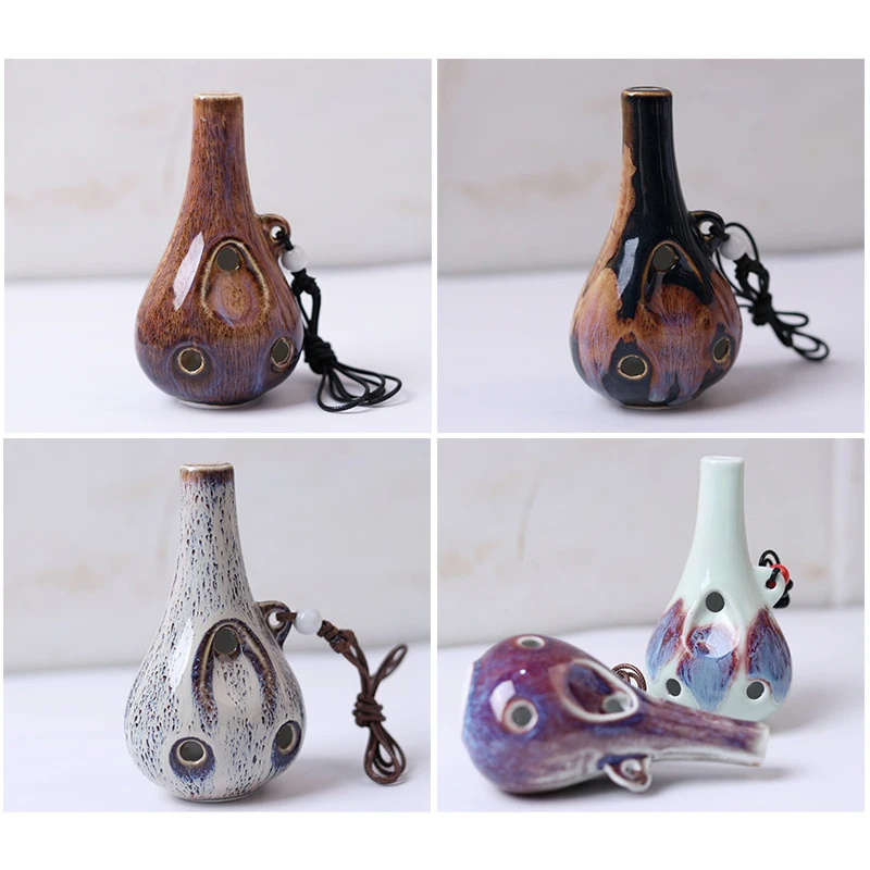 Ocarina 6 Hole Ceramic Vase Style Musical Instrument with Lanyard Music Score For Music Lover and Beginner Vintage Crafts Gifts