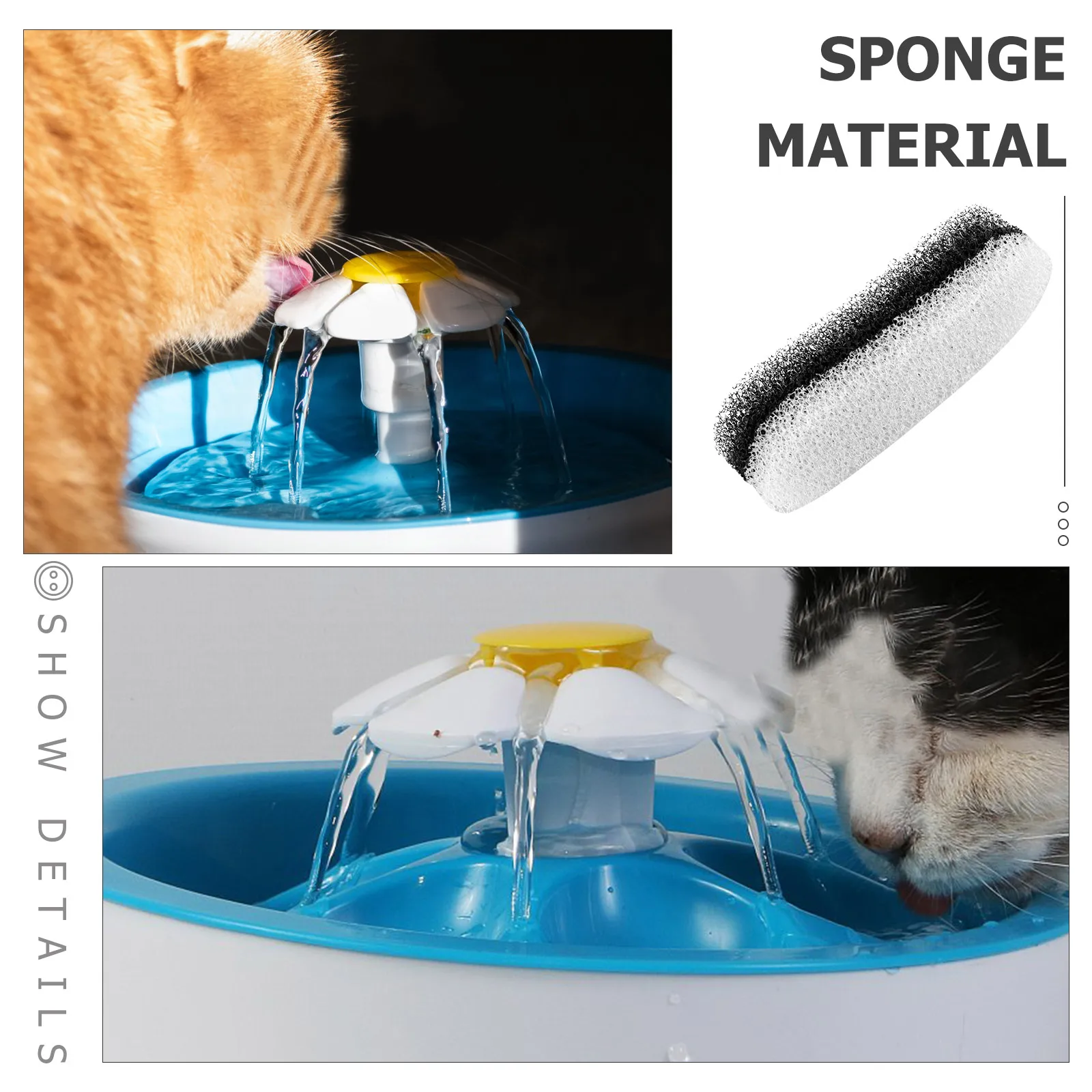 

6pcs Pet Water Fountain Filters Replacement Sponge FT666 Black White Cat Dog Bowl Accessories Clean Water Dispenser
