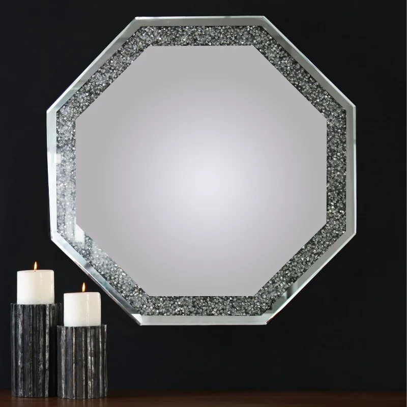 Light and luxurious Nordic wall mirror hanging mirror wooden wall  glass craft decorative