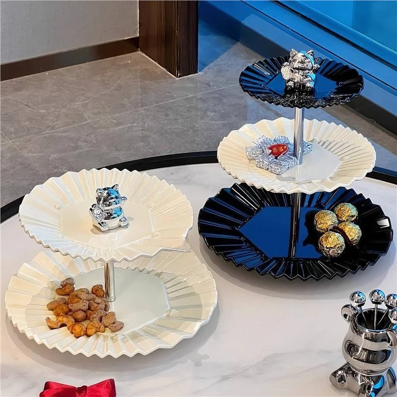 Luxury Multi Tier Ceramic Serving Stand Household Living Coffee Table Fruit Candy Plate Hotel Front Snack Cake Platter