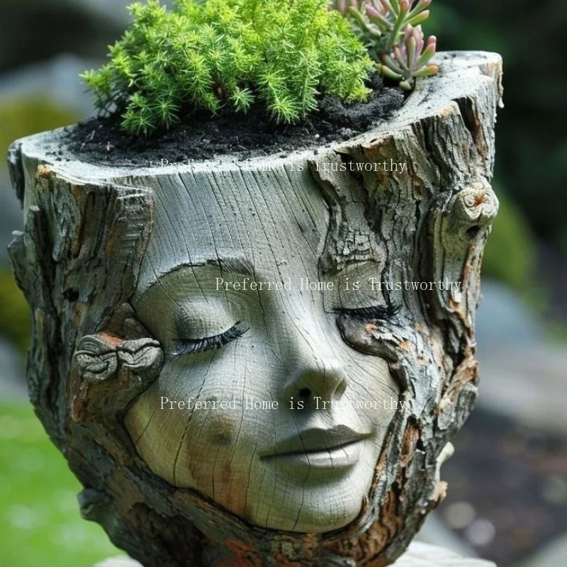 Tree Stump Girl Resin Craft Ornament for Home Courtyard Decoration Garden