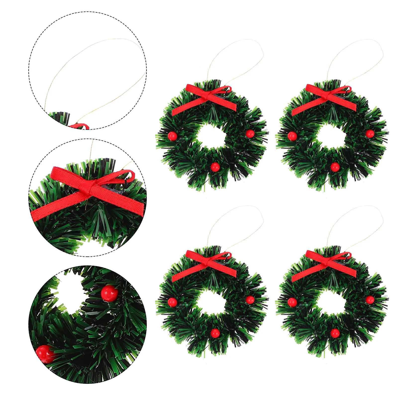 

5pcs Mini Christmas Wreath Plastic Festive Decor Desktop Ornament For Diy Miniature Scene Xmas Village Crafting