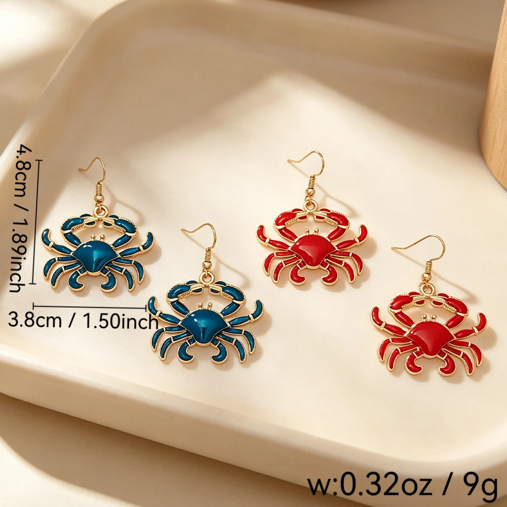 Two-Color Enamel Crab Dangle Earrings, Gold-Edged Marine Animal Small Crab Metal Earrings, Ocean-Themed Everyday Style Accessories