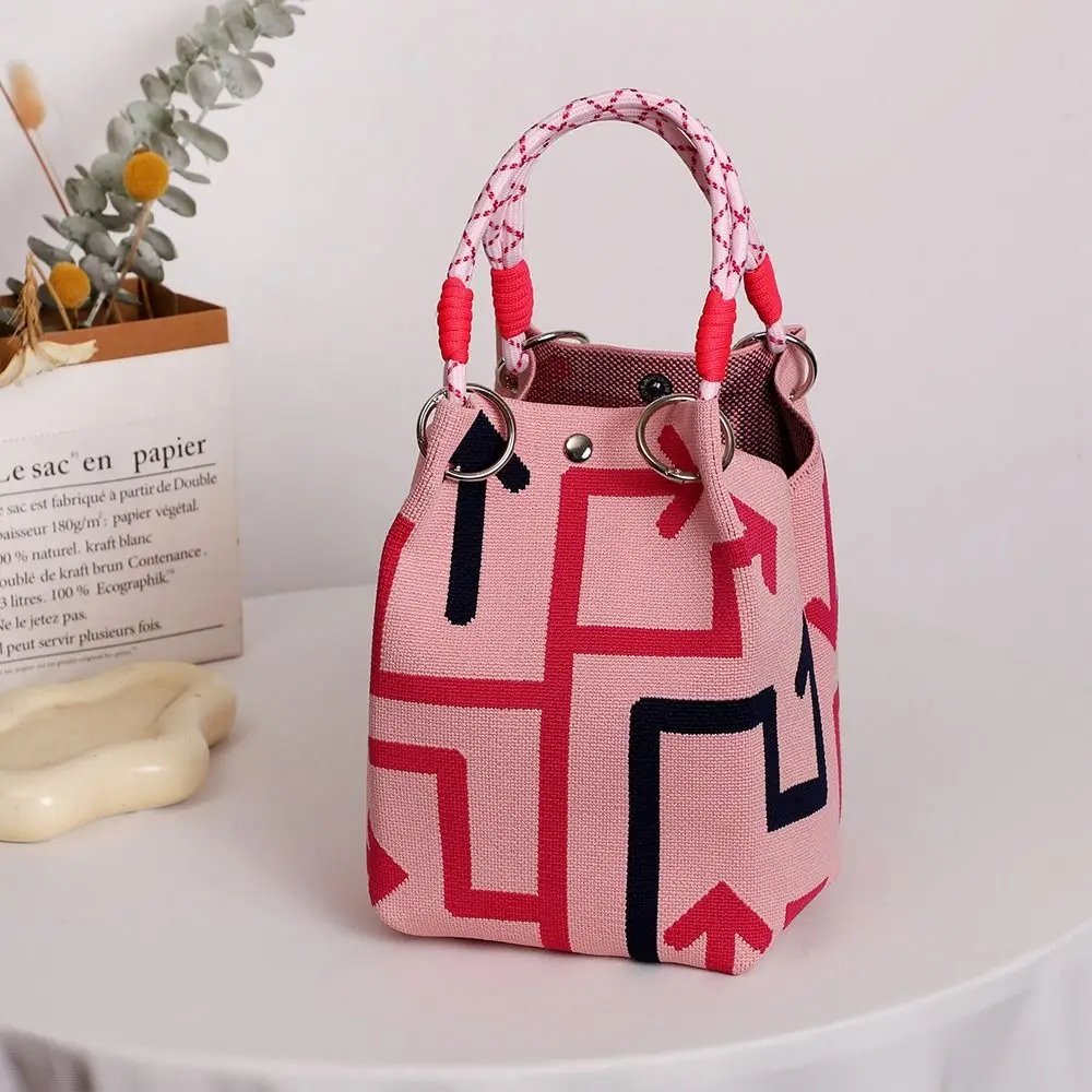 Modische Cartoon-Strick-Bucket-Bag mit Großer Kapazität, Handgefertigte Handgelenktasche mit Gewebtem Ringverschluss für Frauen und Mädchen – Detail 11