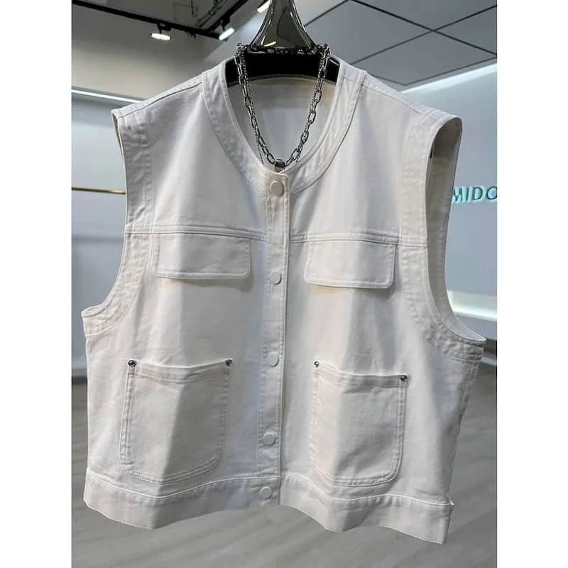 

Denim Vest for Women O-neck Waistcoats Aesthetic Casual Cardigans Korean Style Oversized Sleeveless Cropped Coats Women Clothing