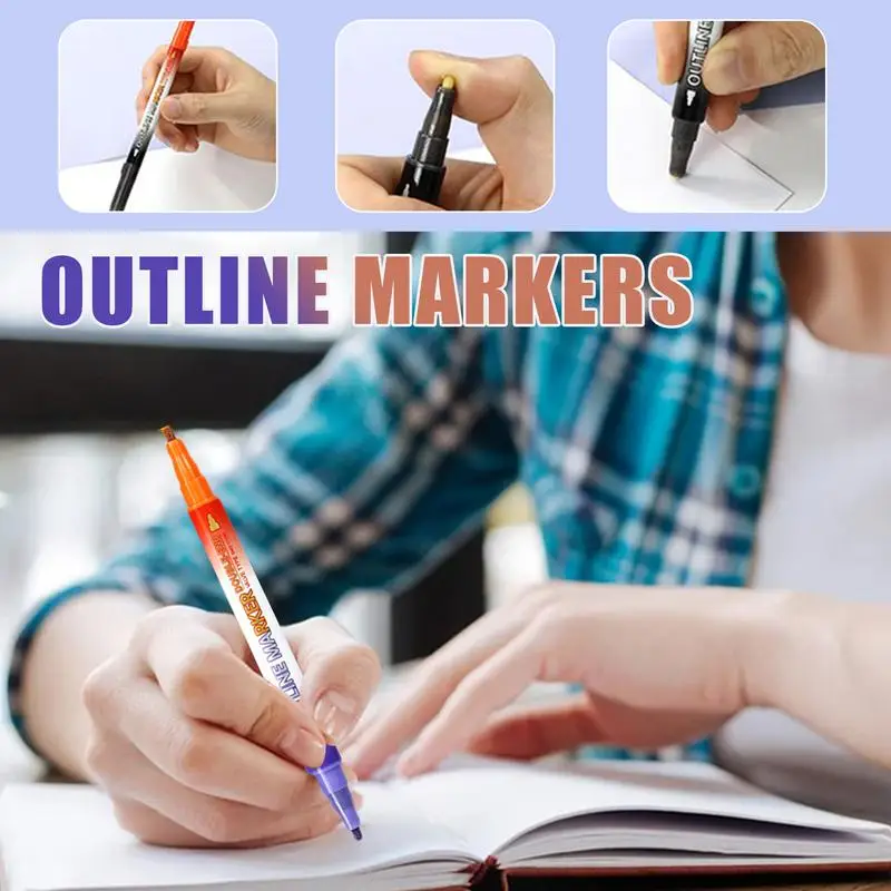 Outline Markers For Kids 16 Colors Self-outline Markers Doodle Drawing Supplies Writing Drawing Pens For Art Crafts Scrap