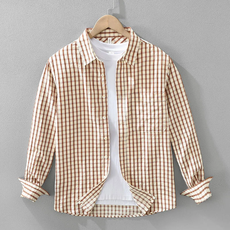 Men's Plaid Long-sleeved Shirt 2025 Japanese Retro Spring New Style Small Fresh Trendy Loose Shirt Casual Jacket