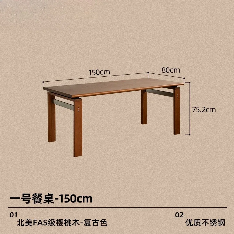 Mesa de comedor nórdica de madera maciza gruesa, mesa de comedor retro para el hogar, mesa de trabajo de madera de cerezo medieval