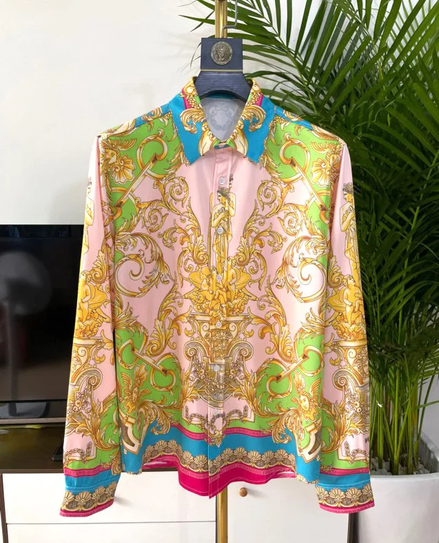 Camicia con risvolto a maniche lunghe con tessuto 3D con stampa completa leggera e traspirante molto adatta per lo shir floreale da uomo retrò estivo