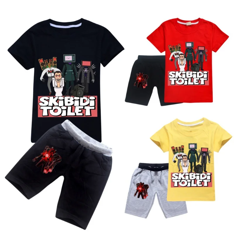 

2 шт. Skibidi, пижамы для унитаза, детская футболка со штанами, забавная одежда для сна в стиле аниме, спикермен, ТВ-мужчина, детские летние костюмы, подарок на день рождения