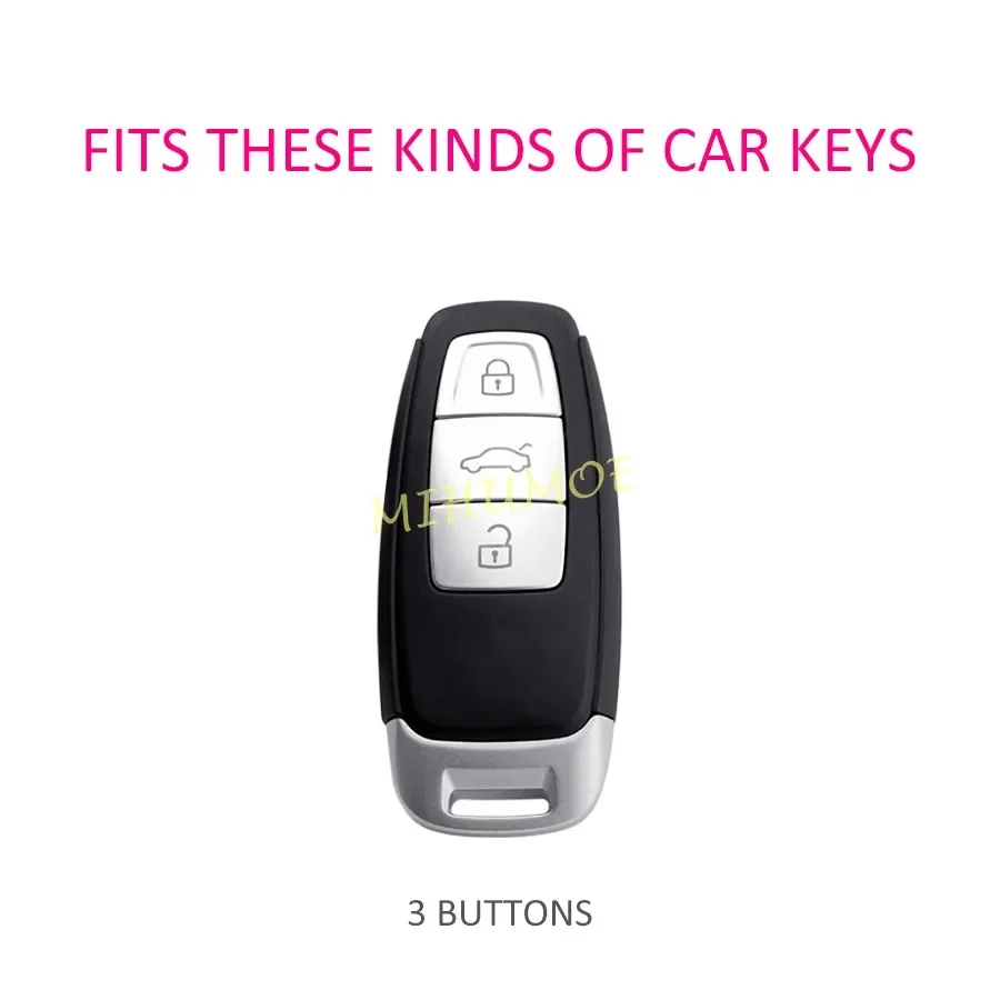 For Audi S3 S6 S7 S8 A3 A6 C8 A7 A8 Q7 Q8 e-tron Sportback GT Metal Leather Car Key Fob Case Cover Accessories 3-Button Gray