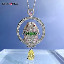 2023 Trend 100% 925 Solid Silver 7*10mm Topaz Full High Carbon Diamond Rabbit Pendant Necklace for Women Luxury Fine Jewel Gift