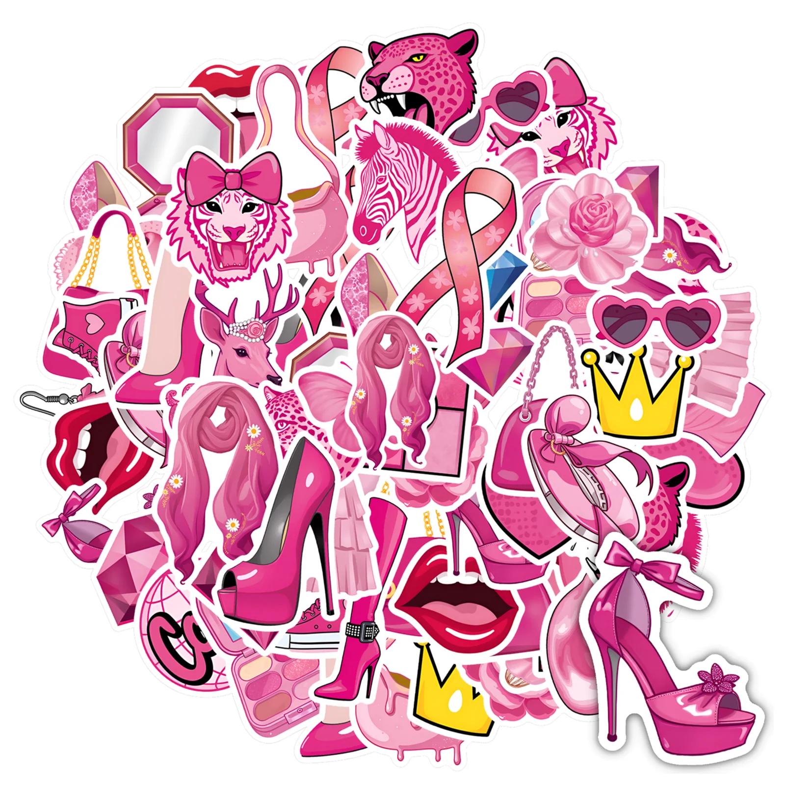 35pcs-50pcs Playful Glamour Stickers Retro Pink Animal Stickers Stationery Stickers For Guitar DIY Skateboard Laptop Luggage