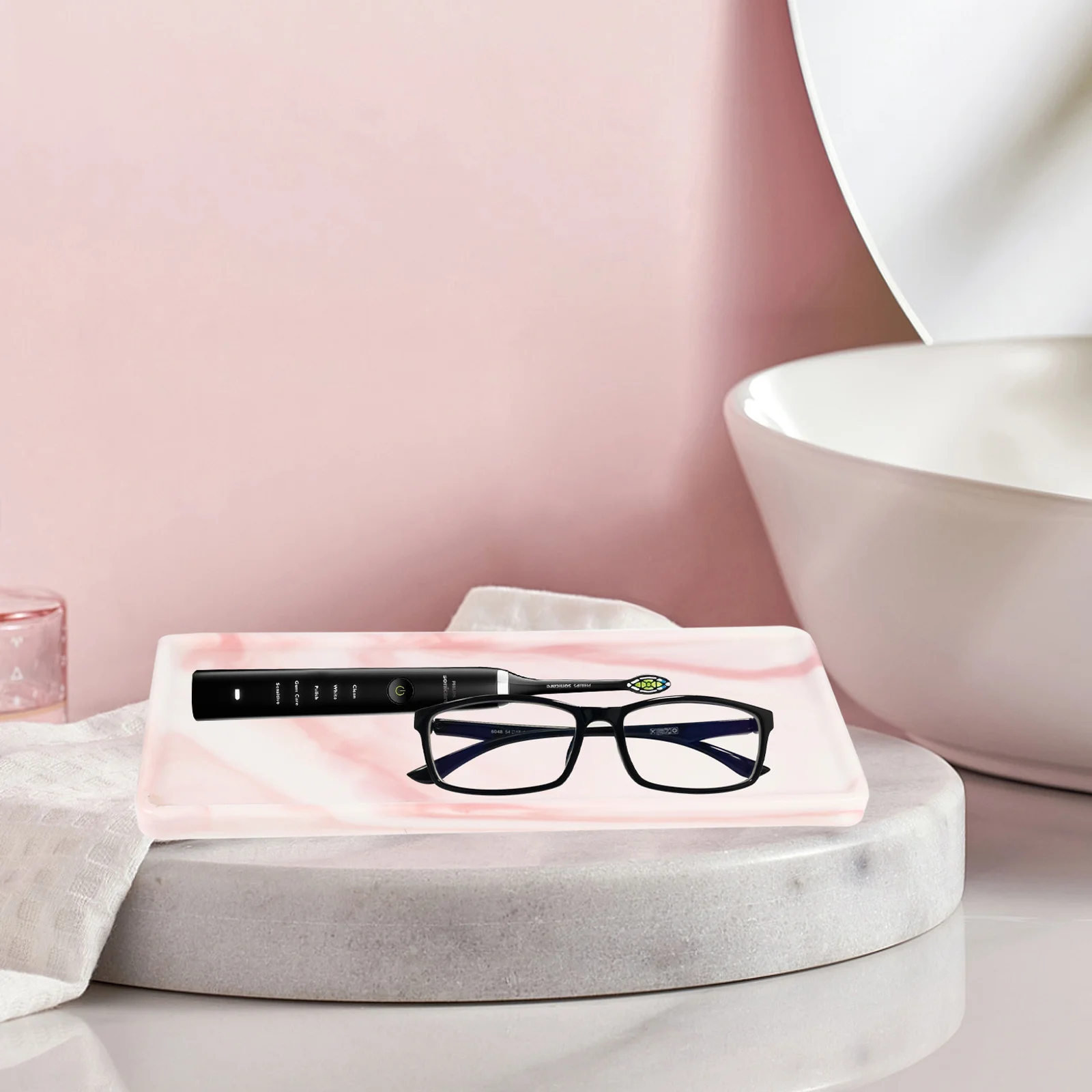

Stone Texture Ceramic Vanity Tray Bathroom Organizer Tabletop Storage Plate Desktop Storage Tray