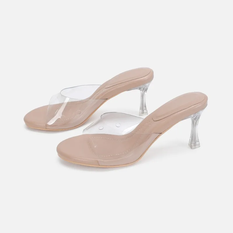 2024 New Summer Fashion Sandals Crystal Strange Style Heels Square Toe Femal Women Flip-flop Slipper Shoes