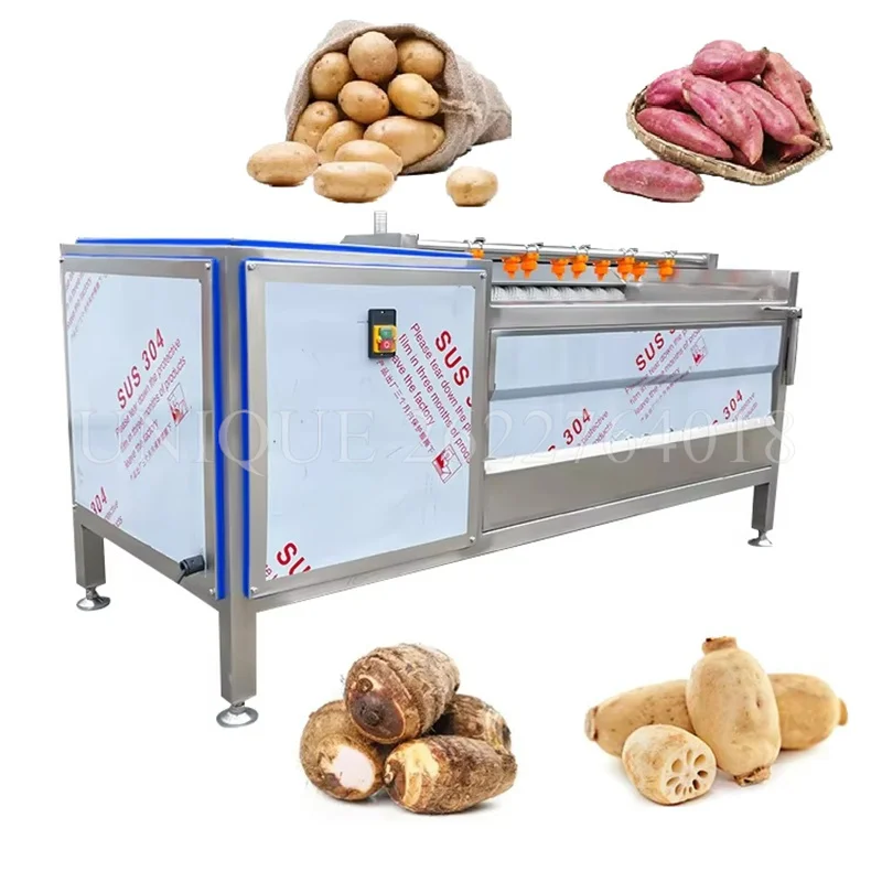 

Professional Commercial Fruit Vegetable Brush Washing Equipment Cassava Cleaning Ginger Washer Potato Peeling Washing Machine