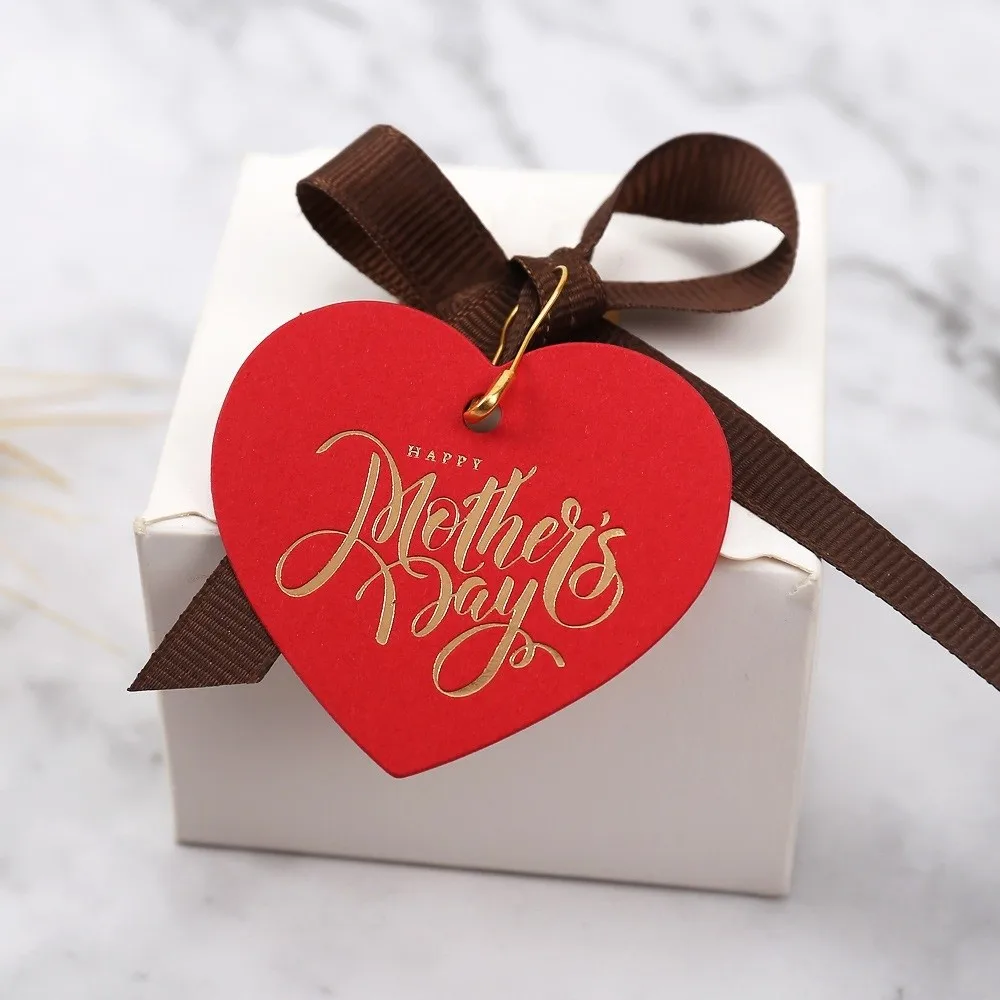 100pcs Heart Shaped Cards Mother Day Tags Hanging Decoration White Red Paper Gift Labels DIY Crafts Cake Decor Tag