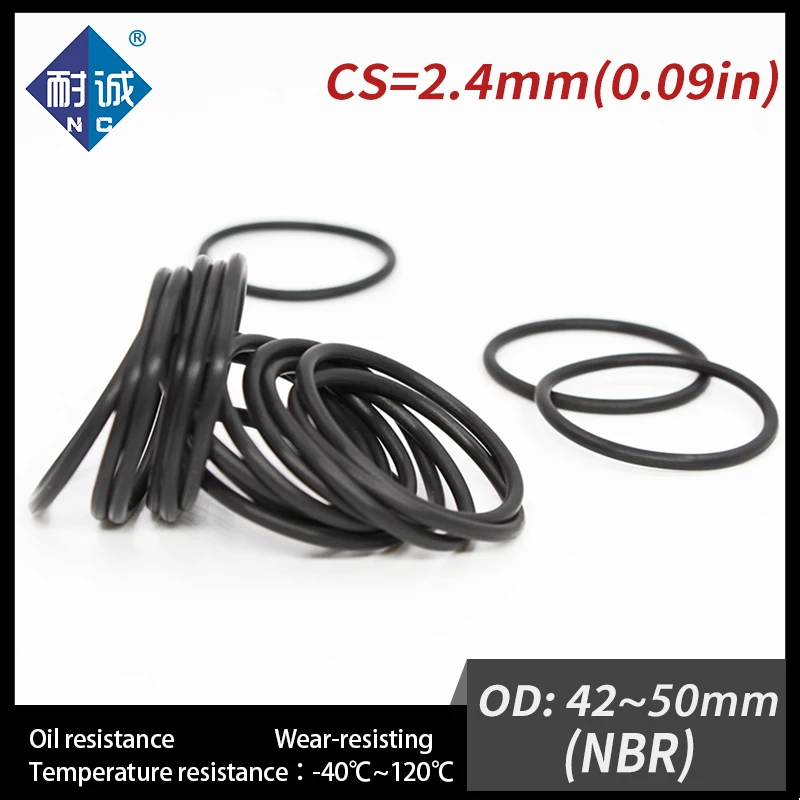 

20 PCS / Lot Nitrile Rubber Black NBR 70A O-ring Thickness CS 2.4mm OD 42/44/45/48/50*2.4 O Ring Gasket Oil Resistant Waterproof