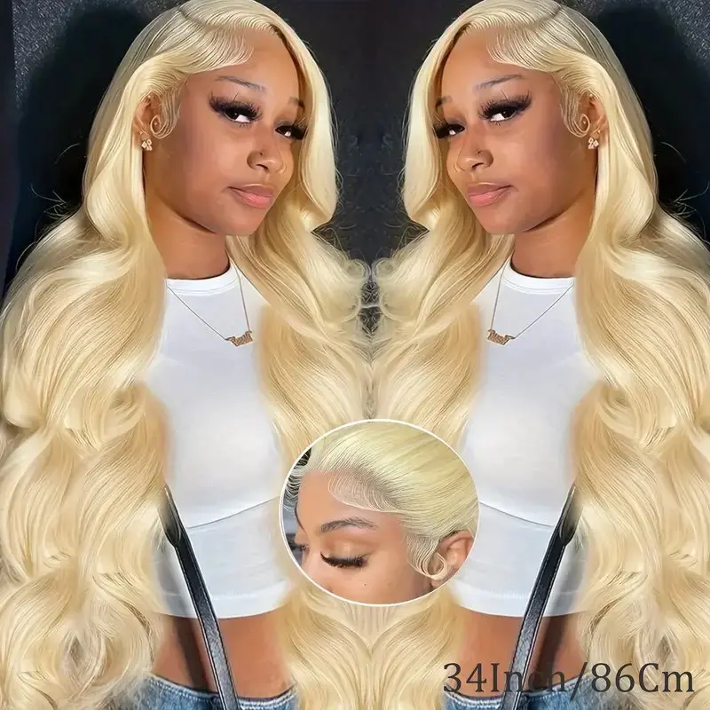 Blonde 613 Body Wave 13X6 HD Lace Wig Human Hair Front Blonde Color 18 36 Inch 13X4 Glue-Free Wave Wig 150 Density