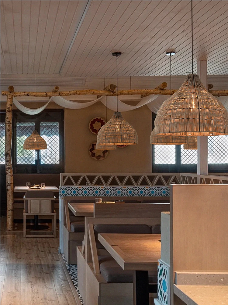 Simple Creative Rattan pendant Light For Dining Table Bar New Retro Chandelier Designer Apartment Villa Art Bedroom Lamp
