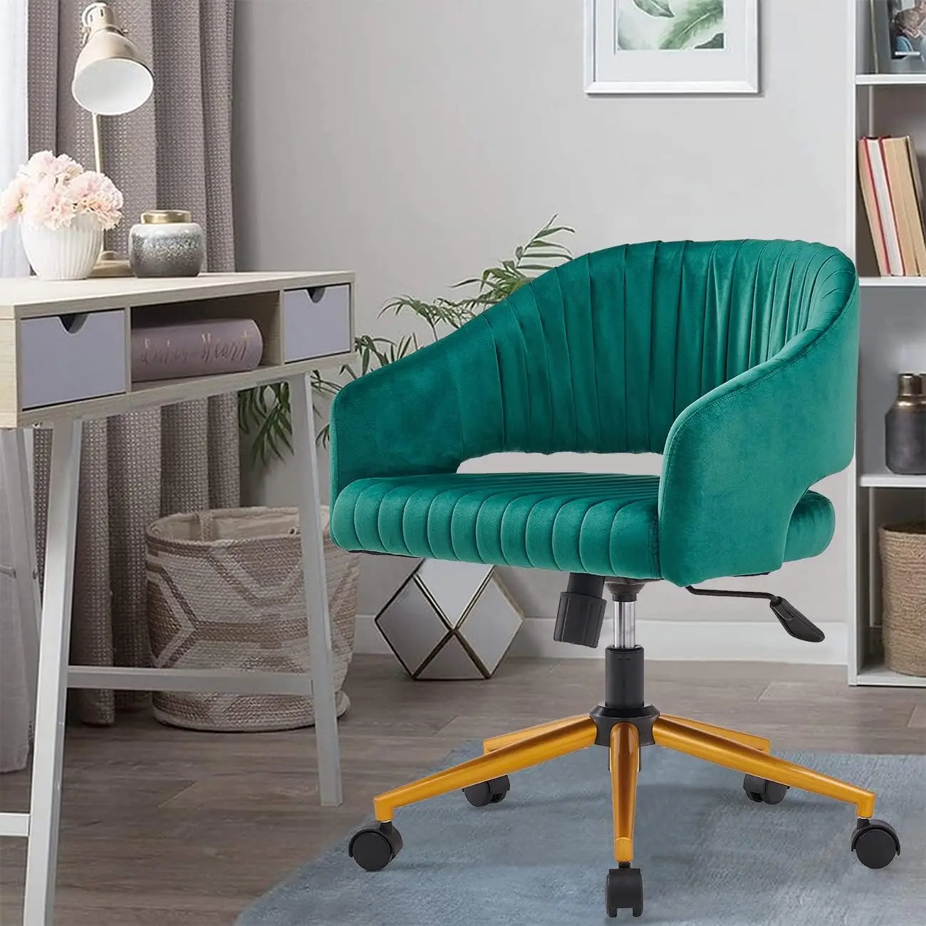 

Modern Velvet Swivel Cute Green Home Office Desk Chair for Girls Women Study Computer Task seat Ergonomic Living Room Stools