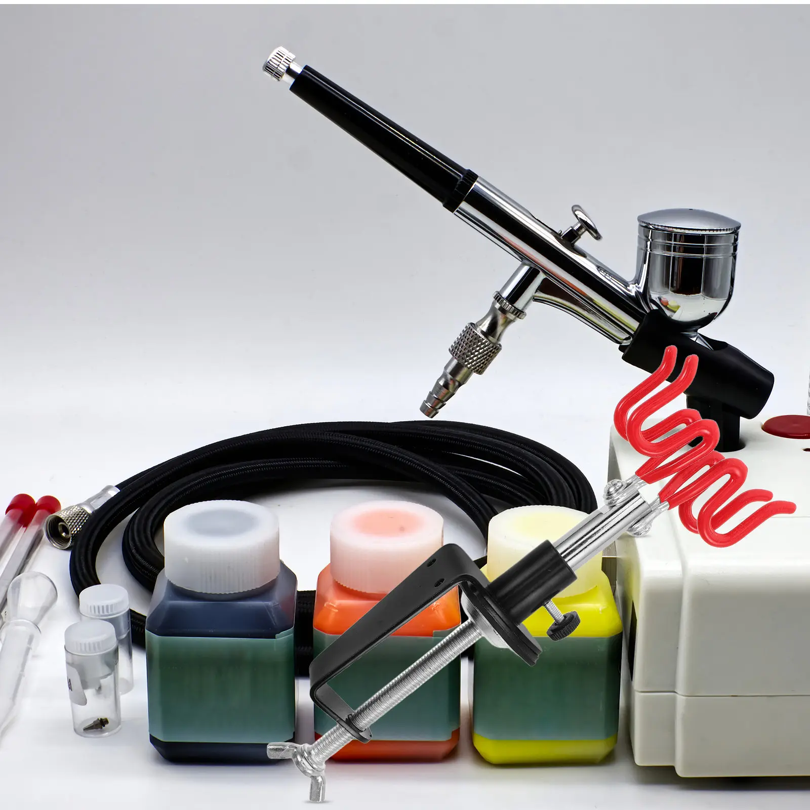 Heavy Duty Dual Airbrush Holder Metal Adjustable Clamp Sprayers Station for Airbrush Painting Supplies Workbench