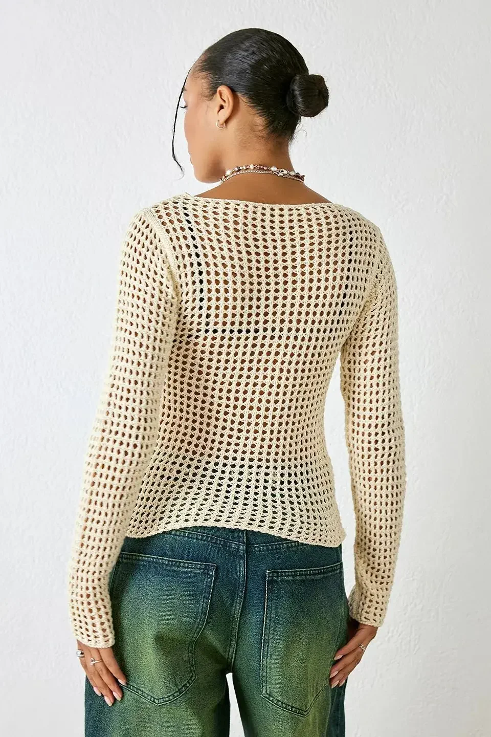 سويتر نسائي بأكمام طويلة ورقبة مستديرة ، بلوزة كاجوال فضفاضة ، مزاجه ، قميص وقاية من الشمس ، انقطاع مثير ، صيف ، جديد ،