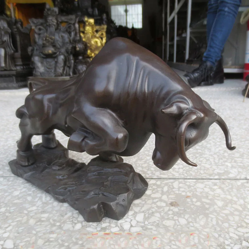 43CM Large -HOME company Shop Business art Good luck Mascot stock-market Rise Wall Street GOLD bull brass Decorative sculpture