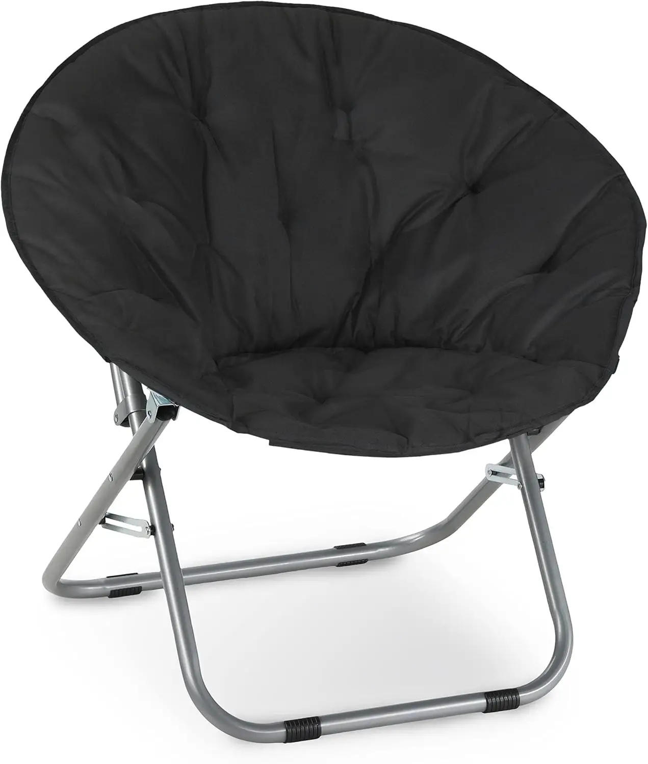 Oversized Moon Chair with Metal Frame, Comfy Chair for Outdoor, Saucer Chair for Courtyard, Cozy Faux Fur Lounge Chair, Black