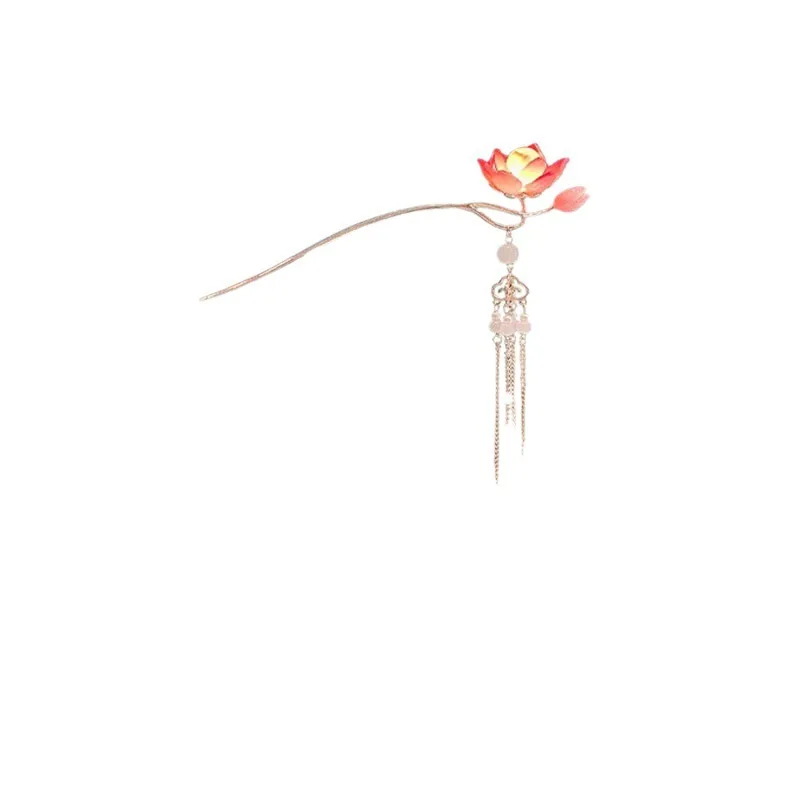 Luminous lotus lantern hairpin, women's tassel hair accessory, updo hairpin, ancient-style Hanfu walking head ornament