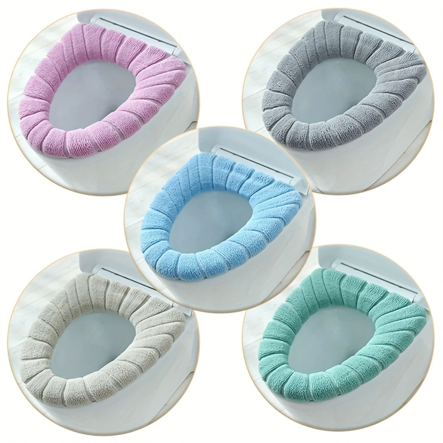 

Contrasting Color Handle Toilet Seat Cushion, Plush Knitted Toilet Cover, Winter Warm Toilet Ring, Toilet Cushion For Patient