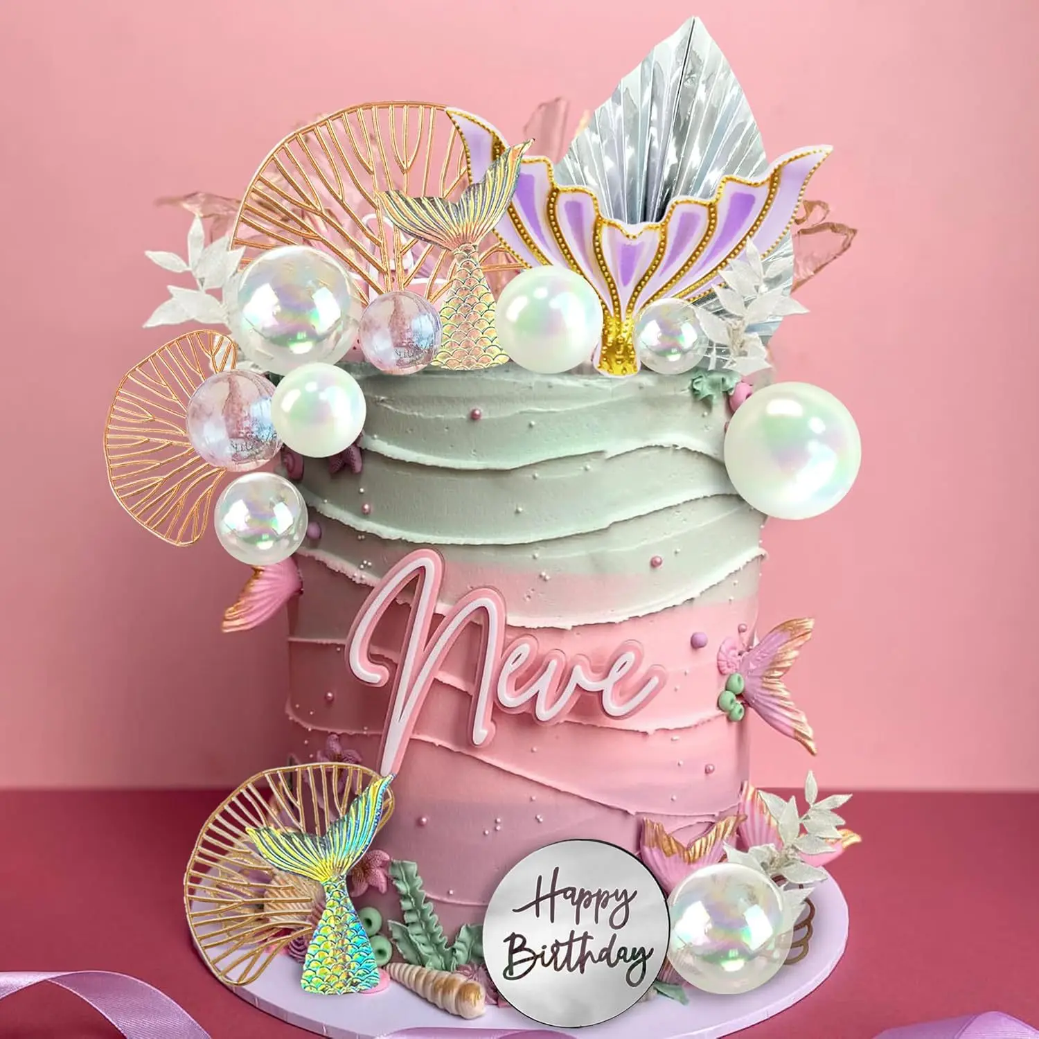 Meerjungfrauenschwanz-Kuchendekoration Weiße Perlenkugeln für Geburtstag Unterwasser-Party Meerjungfrauen-Themenparty Partyzubehör – Detail 5