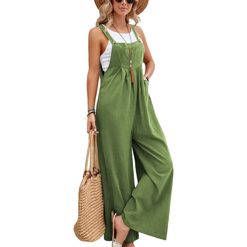 Women\'s Solid Sleeveless Dungaree Casual Jumpsuit Overalls Bibs Loose Long Pants Romper Plus Size High Quality Clothings 2023