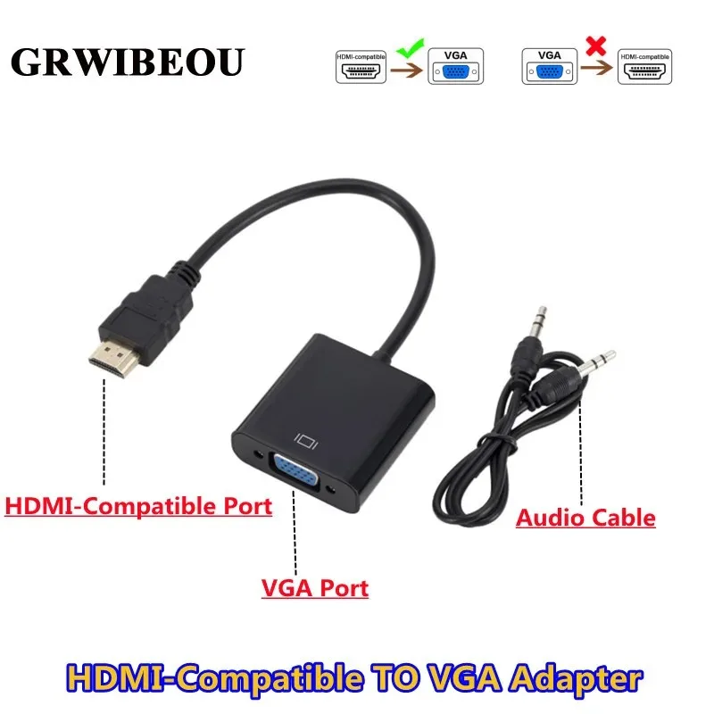 HDMI-Compatibe to VGA Adapter Male To Famale Converter 1080P Digital to Analog Video Audio For PC Laptop Tablet HDMI TO VGA