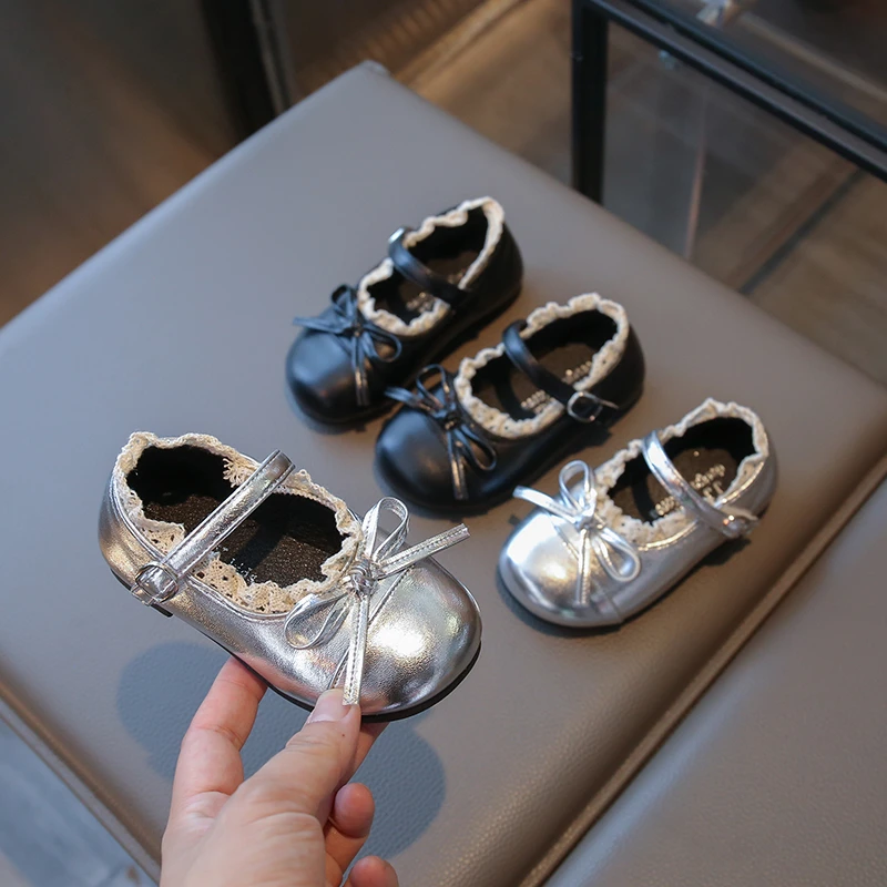 

Spring Autumn Girls Party Dresses Shoes Lace Sweet Kids Leather Shoes Elegant Ruffled Edge Children Causal Princess Ballet Shoes