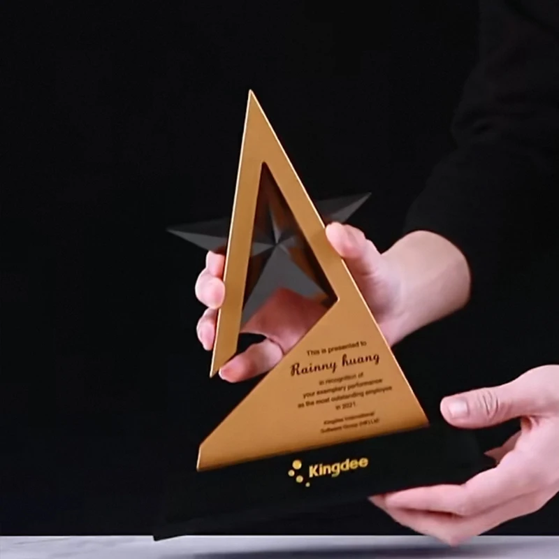 Customized Creative Pentagram Crystal Trophy Outstanding Annual Meeting Excellent Employee Award Commemorative, Metal Medal, 1Pc