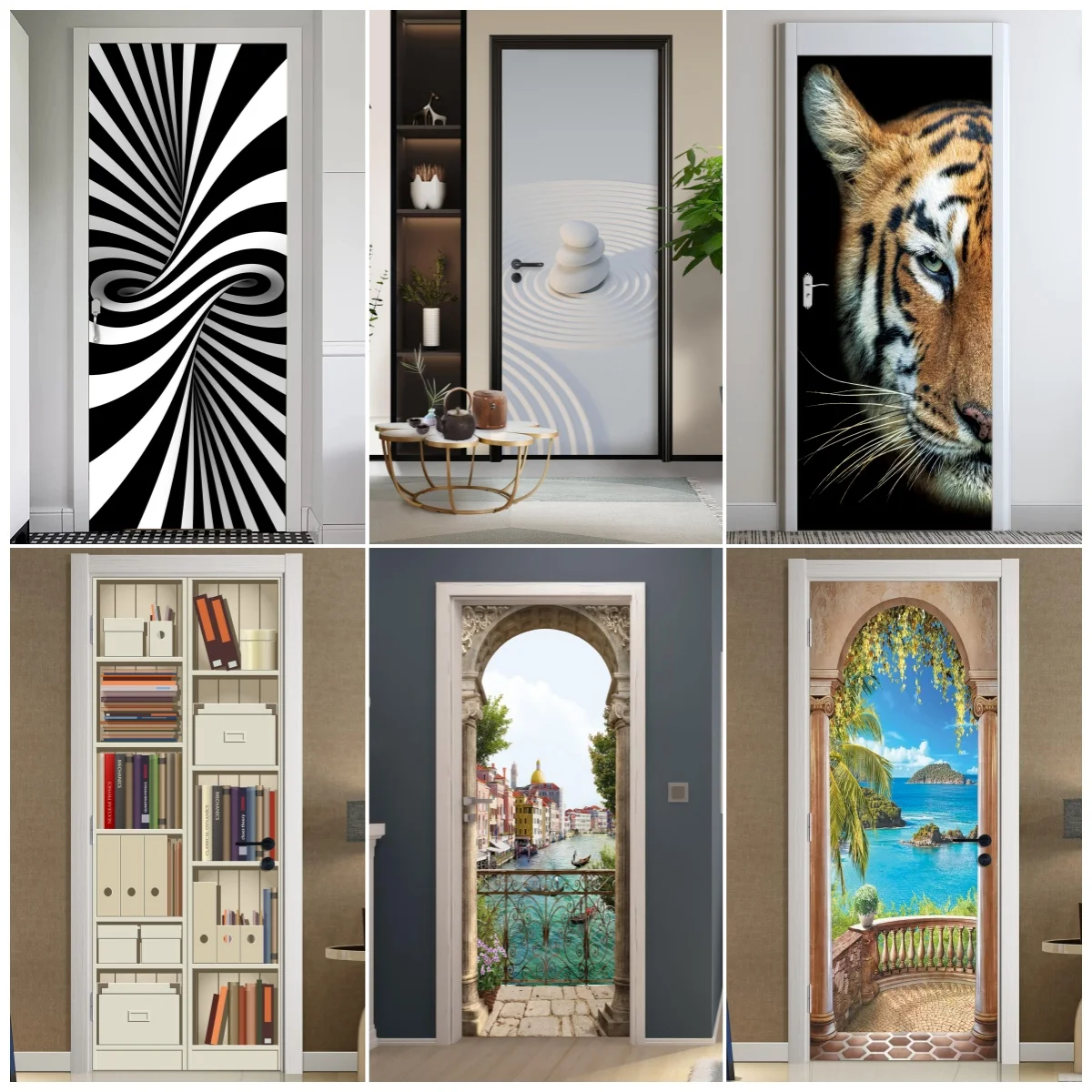 

3D Sea View Door Sticker Self-Adhesive PVC Mural Tropical Island Scenery Wall Decal Waterproof Home Decor Living Room Bedroom
