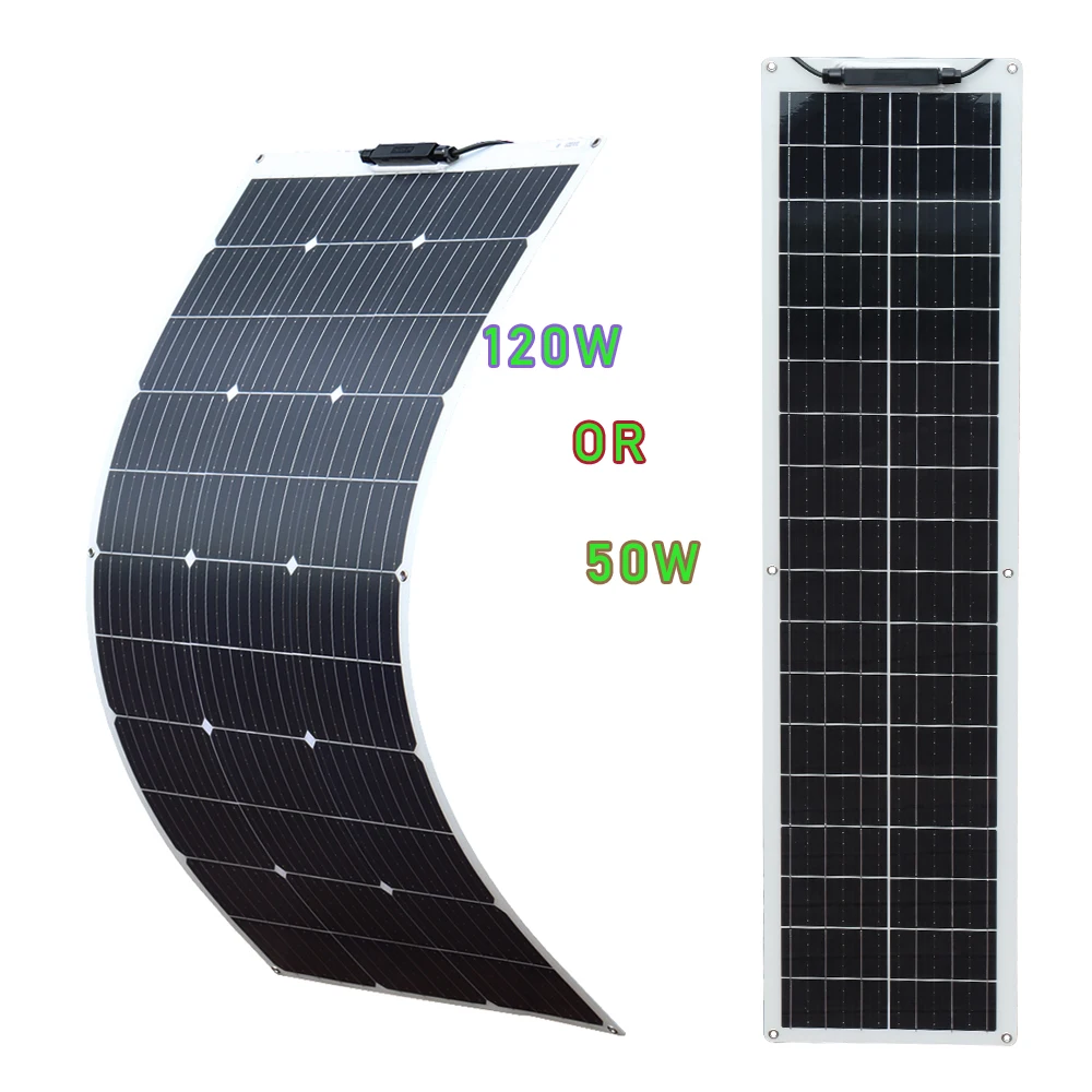 

Solar Panel Battery Charger 50W 120W 12V Flexible Solar Panel 18V Photovoltaic Mono Module for Caravan Home Roof Car Motorhome