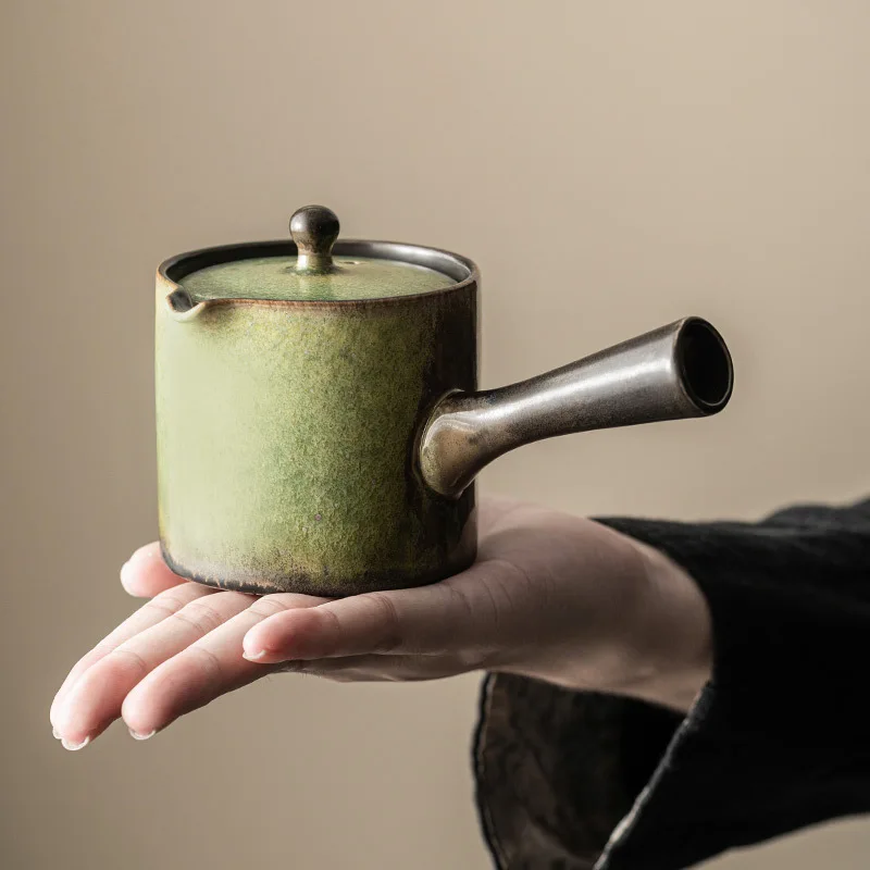 

New Vintage Kiln Style Side Handle Pot Ceramic Tea Pot Tea Water Separation Tea Set Home Use Anti Scalding Single Pot for Guests