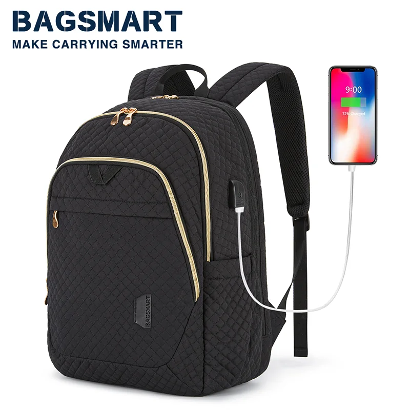 

BAGSMART 15,6-дюймовый рюкзак для ноутбука большой емкости, школьная сумка для книг, рюкзак для рабочего компьютера для колледжа, бизнеса с USB-портом для зарядки